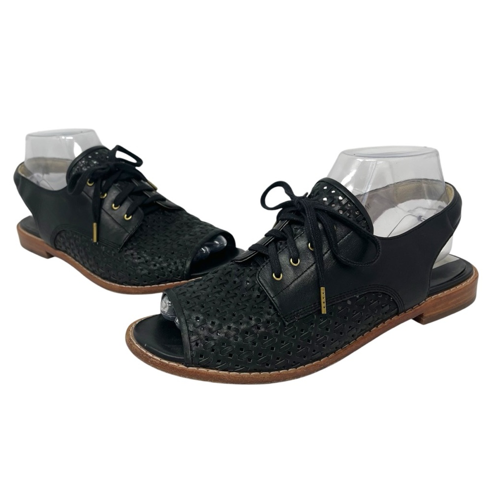 Matt Bernson Black Leather basketweave Pia Sandals US 7